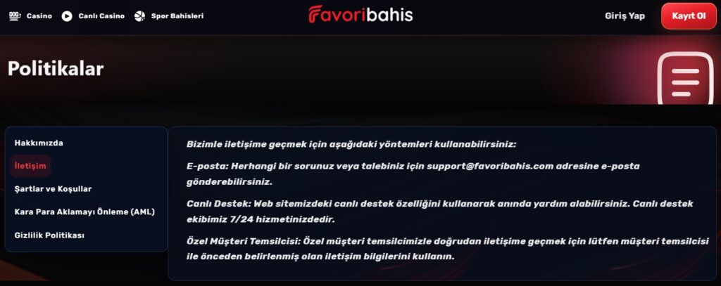 FavoriBahis iletişim